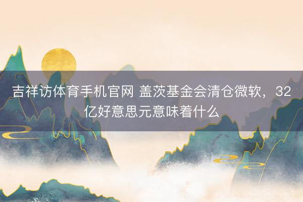 吉祥访体育手机官网 盖茨基金会清仓微软，32亿好意思元意味着什么